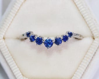 Blue Natural Sapphires Curved Cluster Wedding Band