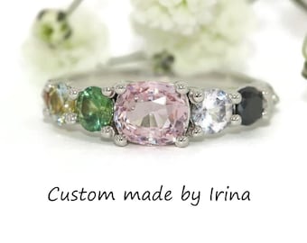 Custom Made 1.3 carat Ombre Pink Natural Sapphire Cluster Ring