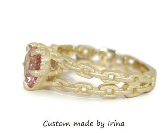 1.25 carat Pink Diamond Heart Chain Statement Ring Satin Finish
