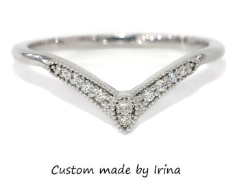 Milgrain Vintage Style Inspired Custom-Made Flair Chevron Diamond Ring