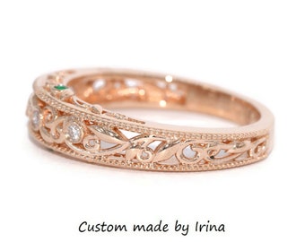 Vine Leaf Filigree Scroll Pattern Elegant Wedding Foliage Band