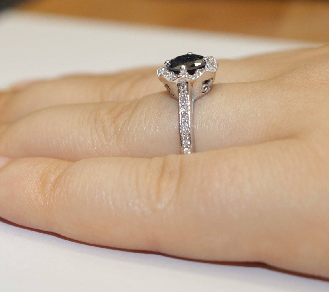 Black Diamond Engagement Ring Daisy Flower Engagement Ring Etsy