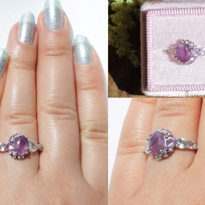 2 carat Oval Purple Pink Sapphire Half Moon Celestial Sapphire Ring by Irina