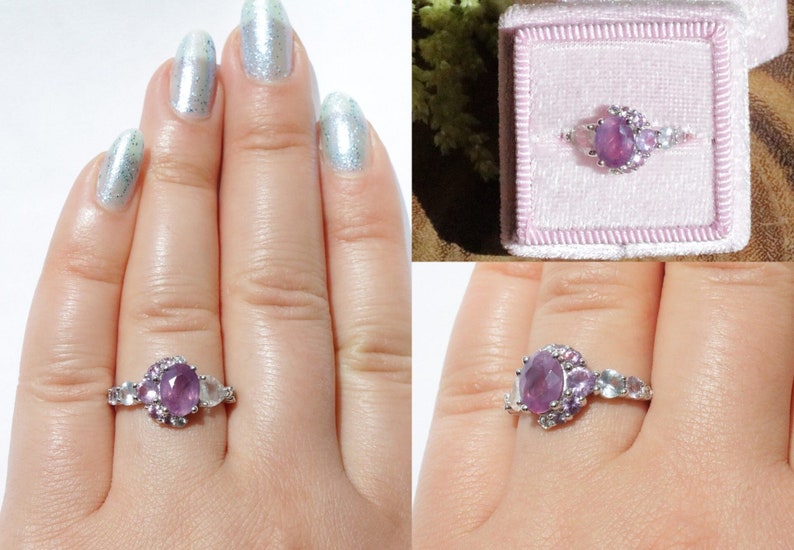 2 carat Oval Purple Pink Sapphire Half Moon Celestial Sapphire Ring by Irina
