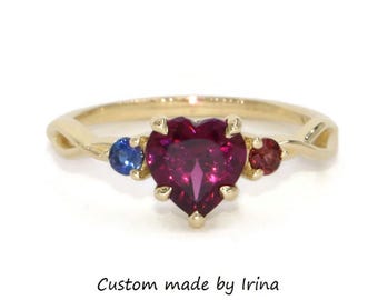 Delicate Dainty Mini Heart Shape 3 Stone Ring with Crossover Shank