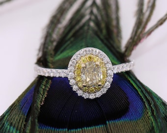 Custom Made Double Halo Natural Yellow Diamond Engagement Ring