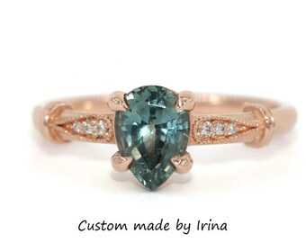 1.5 carat Pear Unheated Montana Sapphire Engagement Ring
