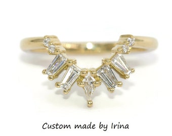 Kite + Tapered Baguettes Natural Diamonds Curved Nesting Ring Custom-made 14k Solid Gold