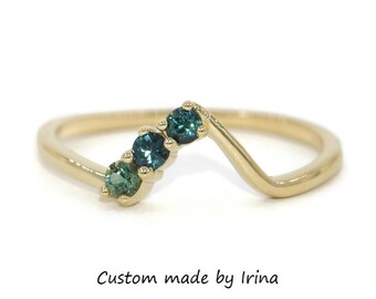 Flair Cluster Asymmetrical Blue Green Ombre Wedding Matching Band