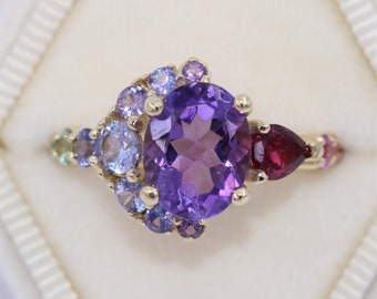 Ombre Lavender Purple Cluster Multi-Gemstone Custom Ring