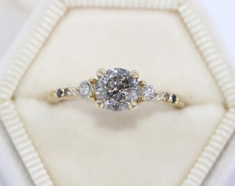 1 carat Salt and Pepper Diamond Three Stone Ring