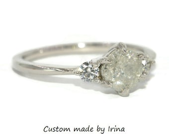 Three Stone Salt and Pepper Gray Diamond Ring