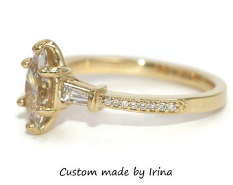 Custom Made Vintage Inspired Marquise Diamond 14k Gold Ring