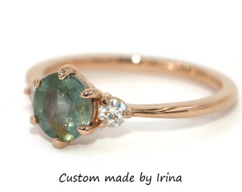 3 Stone Unheated Teal Pastel Montana Sapphire Engagement Ring