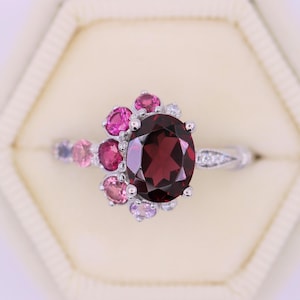 2 ct Celestial Half-Moon Crescent Multi Gemstone Ombre Cluster Ring  14k Solid Gold