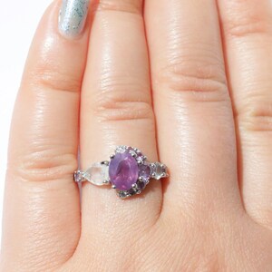 2 carat Purple Pink Sapphire Half Moon Celestial Sapphire Ring by Irina, Oval Sapphire Crescent Ring