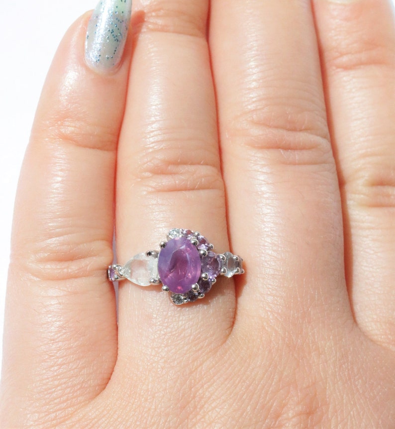 2 carat Purple Pink Sapphire Half Moon Celestial Sapphire Ring by Irina, Oval Sapphire Crescent Ring