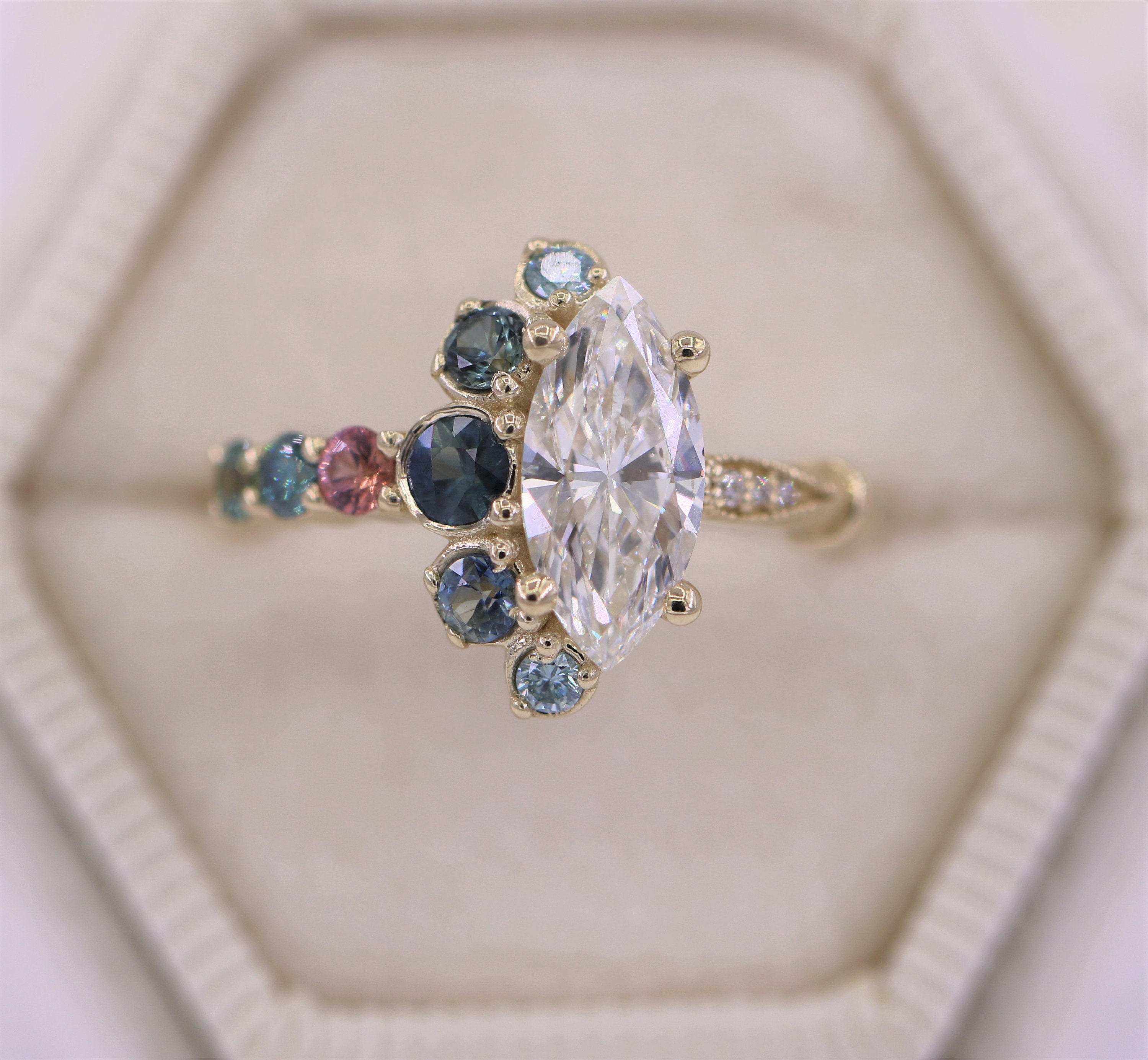 1 ct Marquise Cluster Ring with Half Moon Crescent Halo