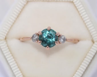 Teal Blue Green Natural Tourmaline 3 Stone Ring Custom Made