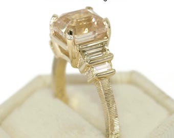 Hand Engraved Art Deco Inspired Double Baguette Engagement Ring. Setting Only