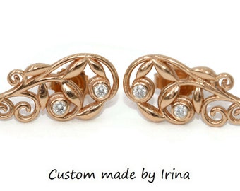 Nature Inspired Vine Leaf Filigree Scroll Lacework Stud Earrings