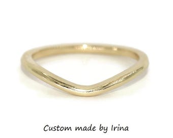 Curved U shape Dome Plain Gold Wedding Band Custom Made