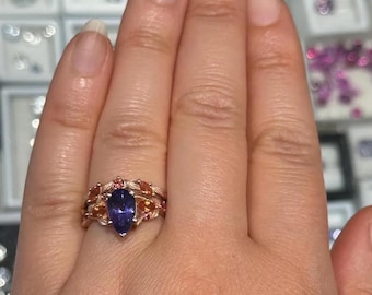 Custom Made GIA Certified 2 carat Purple Natural Sapphire Engagement Ring Vine Leaf 14k Solid Gold