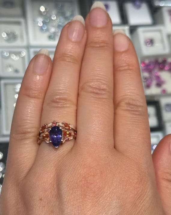 Custom GIA Carat Purple Sapphire Engagement Ring: 14k Gold Vine