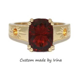 Hand Engraved Rare Custom Cut Gemstone Sunshine Ring