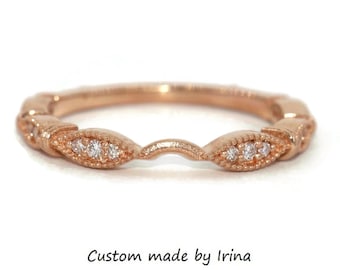 Custom-made Natural Diamond Leaves Matching Wedding Band