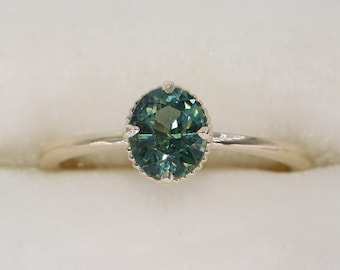 1.27 carat Unheated Blue Green Natural Sapphire 14k Yellow Gold Engagement Ring