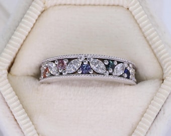 Ombre Cluster Multicolor Wedding Ring