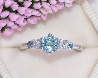 Unheated Pastel Sky Blue Natural Montana Sapphire 5 Stone Engagement Ring