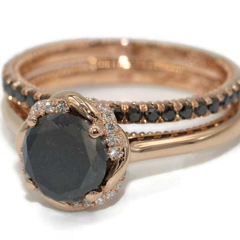 Black diamond wedding ring rose gold wedding ring bohemian Etsy