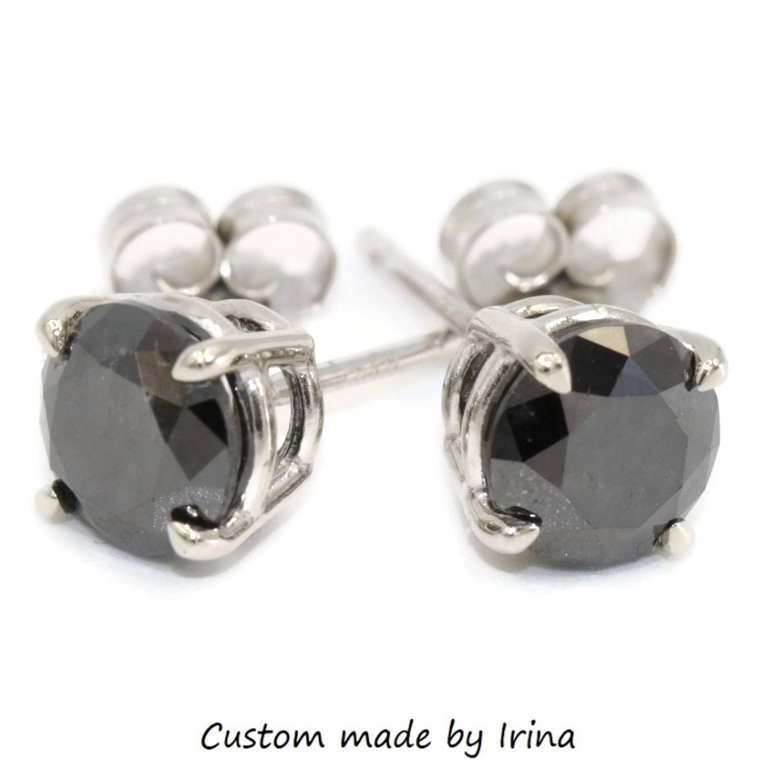 2 Carat Black Natural Diamond Stud Earrings Etsy Australia
