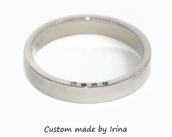 4 mm Unisex Eternity Band 14k Solid Gold with Hidden Birthstones Custom Made