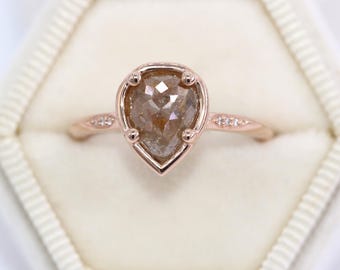 Custom Made Rose Cut Rustic Natural Diamond Knife Edge Ring with Vintage Inspired Details