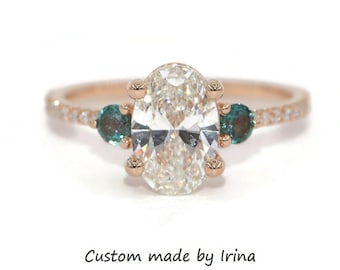 2 carat Oval IGI Certified Lab Diamond 3 Stone Engagement Ring
