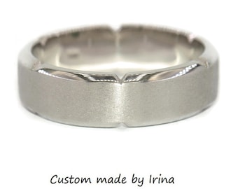 Beveled Cut Out Edges Men Wedding Band with Satin Finish 8 mm Wide