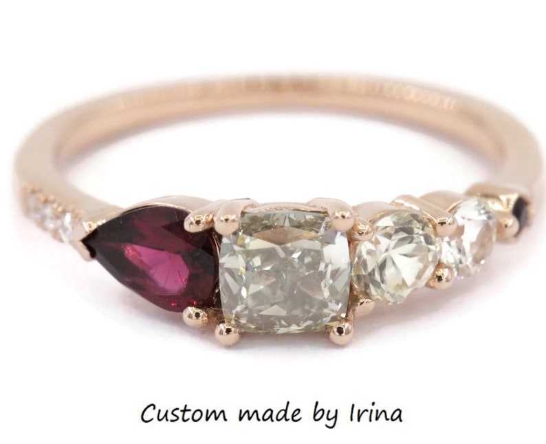 Ombre Cluster Ring, One Of A Kind Asymmetric Engagement Ring