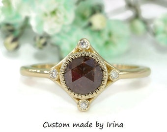 2 carat Rose Cut Natural Diamond Low Profile Bezel Ring
