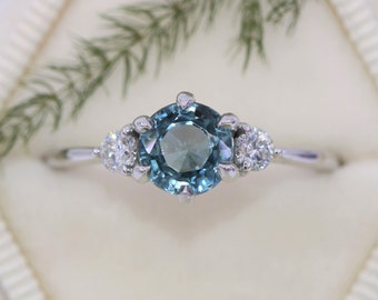 GIA Certified 3 Stone Blue Montana Sapphire Engagement Ring