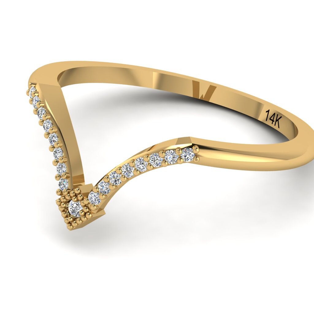 Chevron wedding ring, V shape diamond ring, rose gold