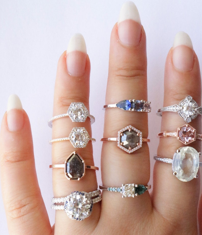 Hexagon Moissanite Engagement Ring Hexagon Diamond