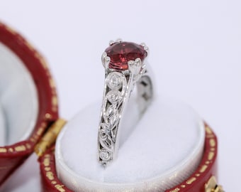 Vine Leaf Filigree Scroll Pattern 1.3 carat Natural Tourmaline Ring