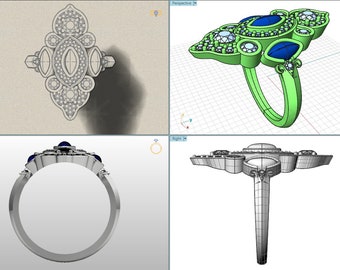 Complex Custom Engagement Ring 3D Design, 3D CAD design