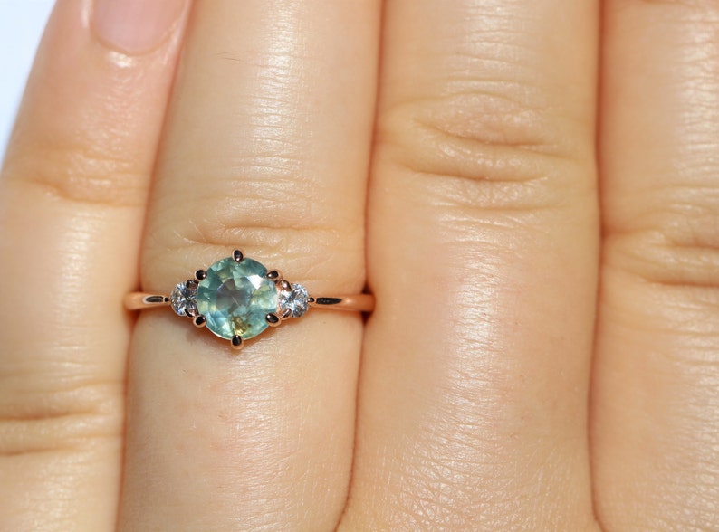 Oore jewelry. Nature inspired 3 stone engagement ring by Irina.
