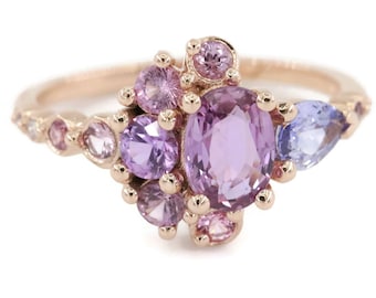 Cluster Celestial Half-Moon Crescent 1 carat Oval Pink Sapphire Engagement Ring