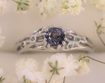 Nature Inspired Branch Twig Purple Sapphire Rustic Engagement Ring