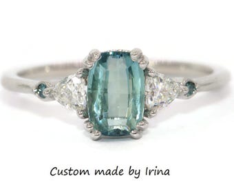 Custom Made Five Stone Engagement Ring with Trillion Side Stones